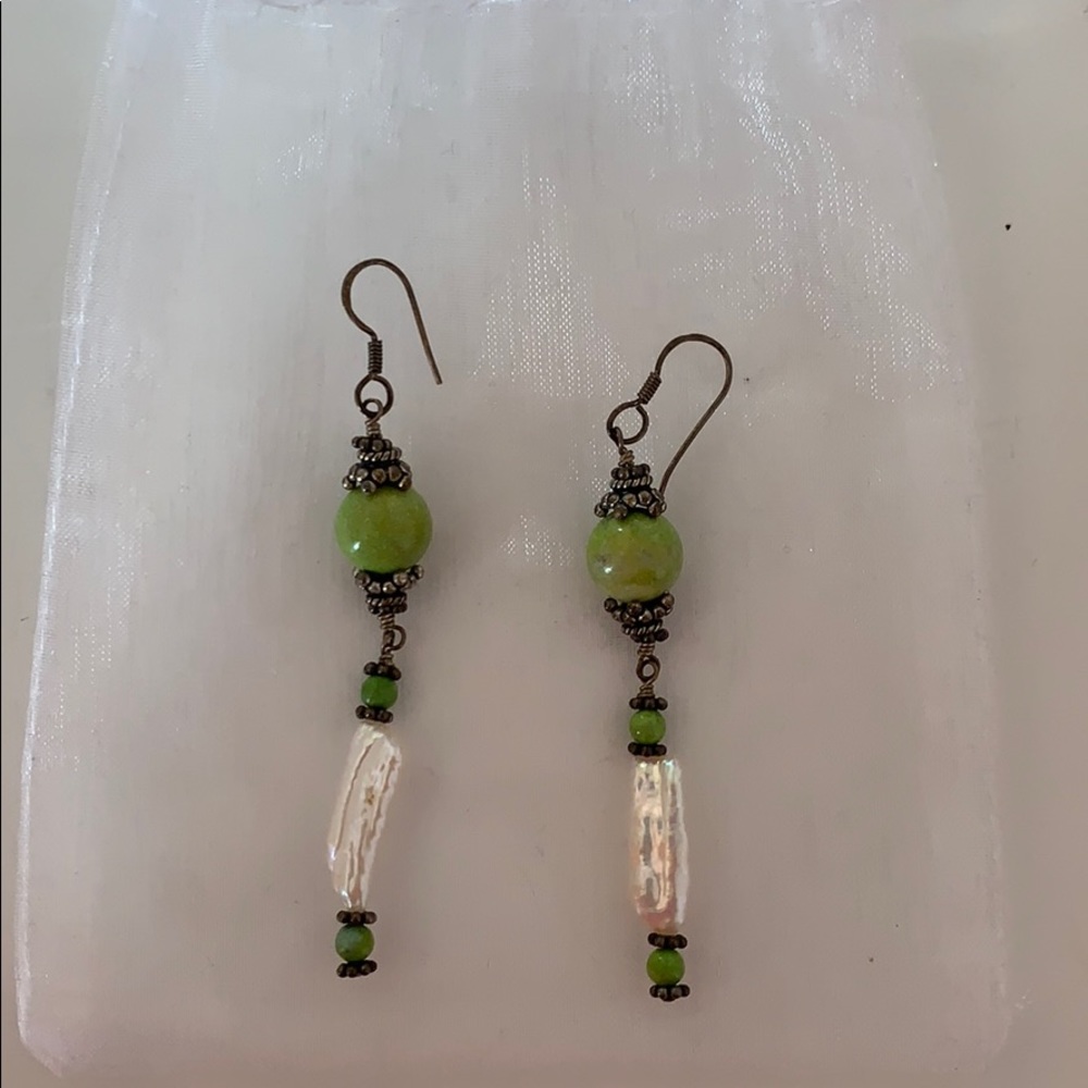 Green and Pearlescent Drop Earrings